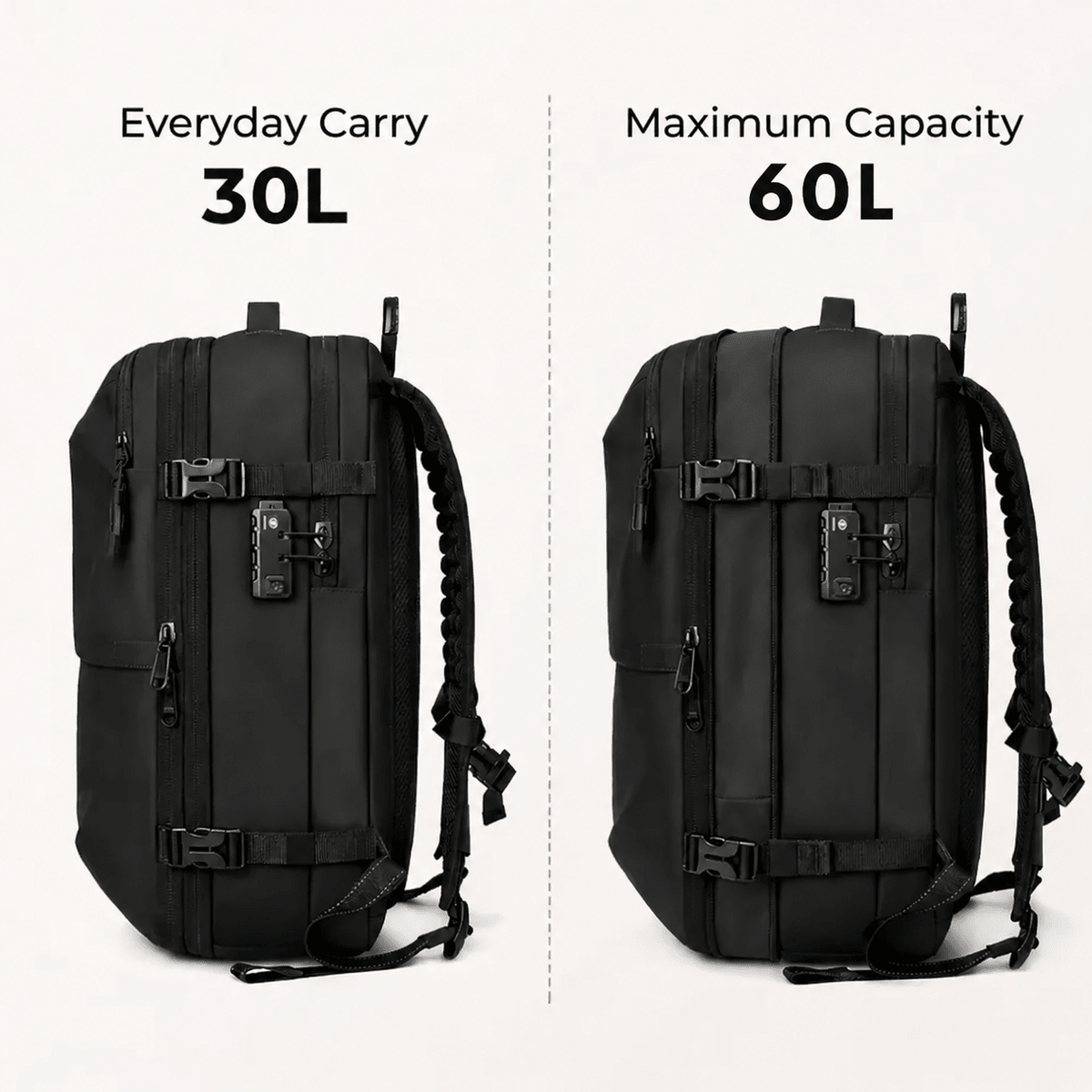 Discoverer Vacuum Compression Travel Backpack 60L - Nomadity Backpacks