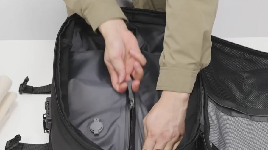 packing demo of pioneer vacuum compression travel backpack