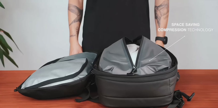 Packing demo of Discoverer vacuum compression travel backpack